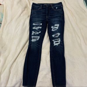 AMERICAN EAGLE Sz 12 Hi-Rise Ripped Dark Jeggings